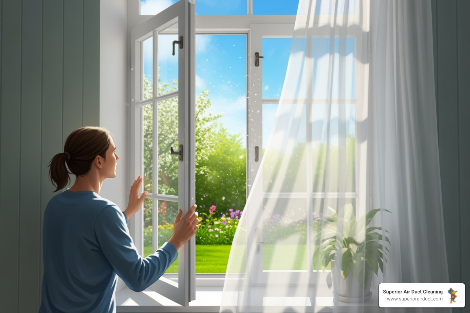 Person opening a window to let in fresh air - indoor air quality solutions