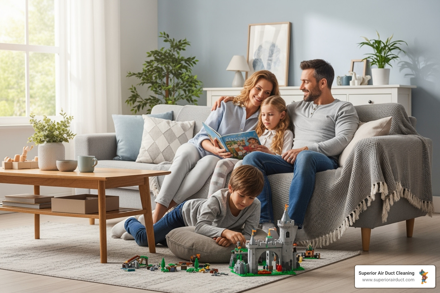 Happy family relaxing together in their clean home - duct cleaning Beaver County