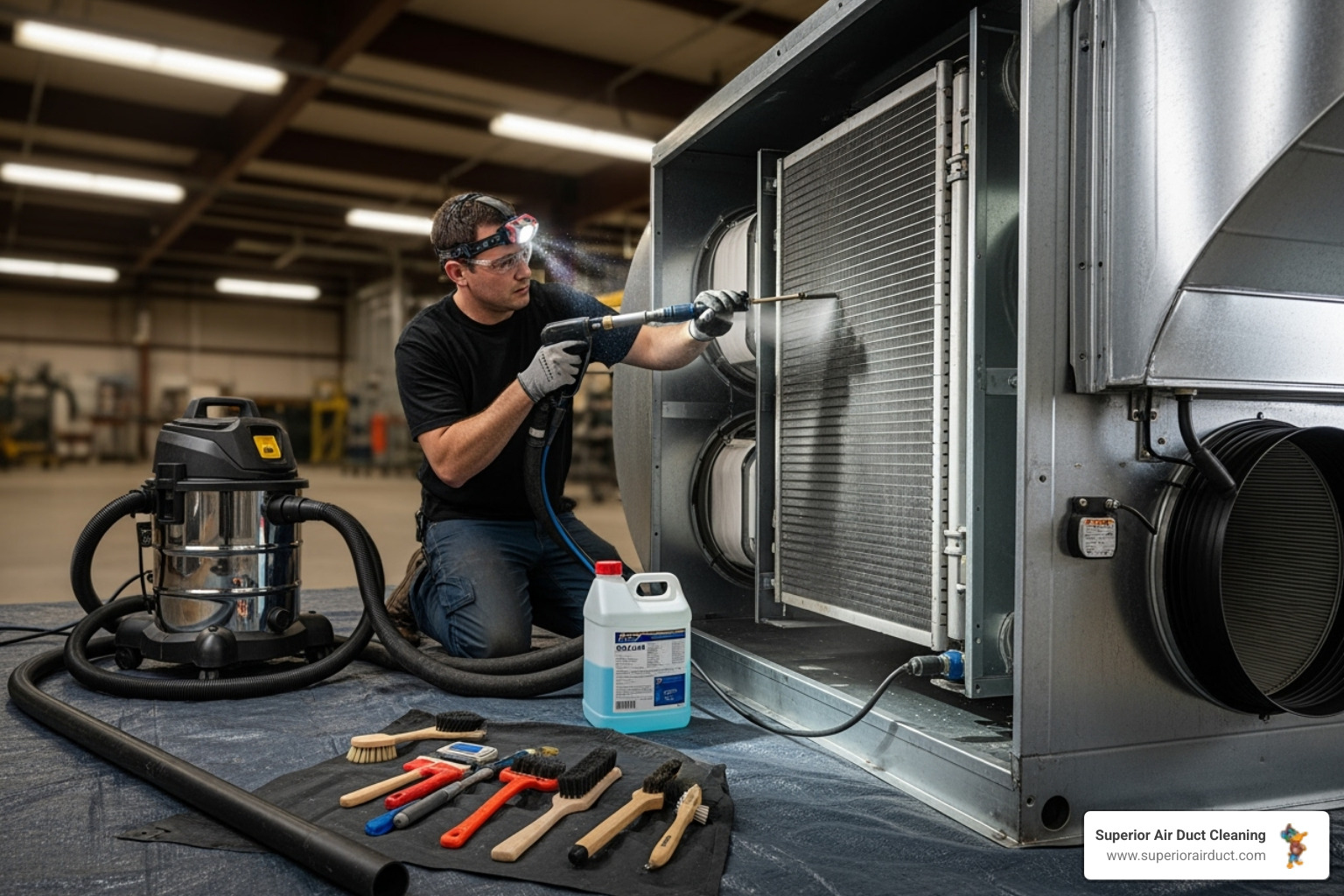 Technician cleaning an HVAC component - air duct cleaning south hills pittsburgh