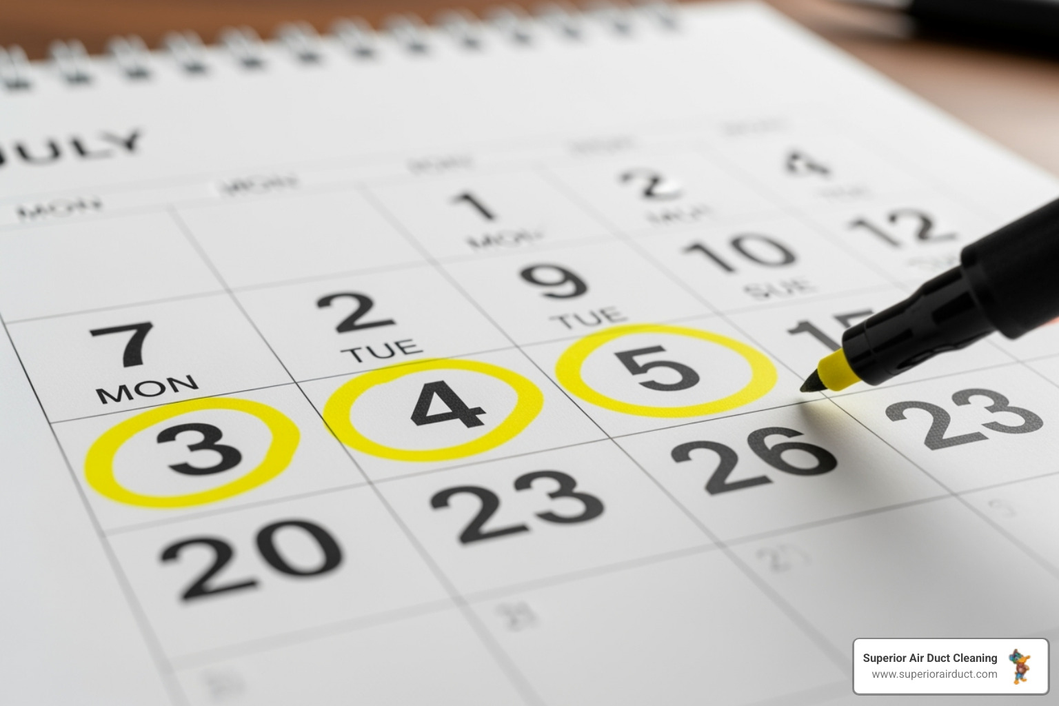 Calendar with 3-5 year highlight - air duct cleaning south hills pittsburgh
