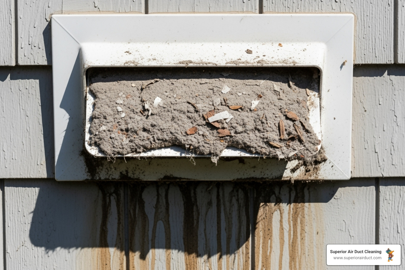 exterior dryer vent with flap stuck closed by lint - dryer duct cleaning service