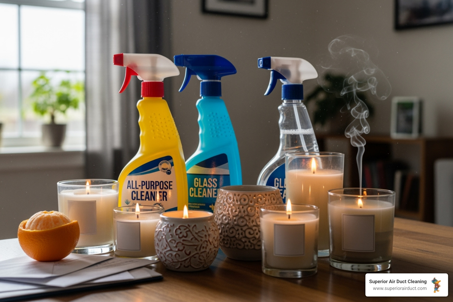 Common household items that cause pollution like cleaning sprays and scented candles - air quality improvement