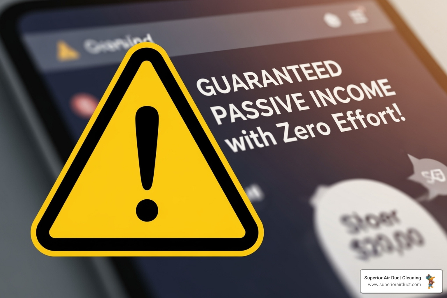 warning sign icon superimposed over a misleading advertisement - duct cleaning quotes warning sign icon superimposed over a misleading advertisement - duct cleaning quotes