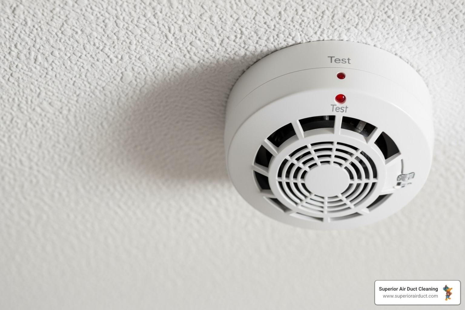 A smoke alarm on a ceiling - dryer fire prevention