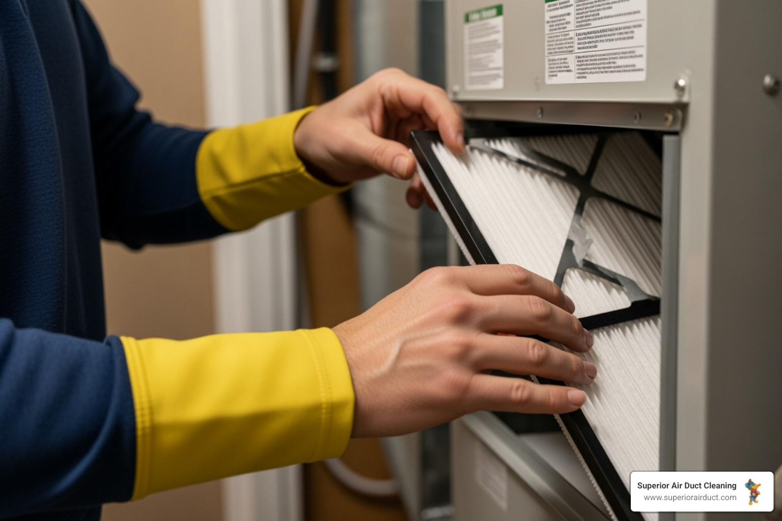 homeowner changing an HVAC filter - hvac duct cleaning