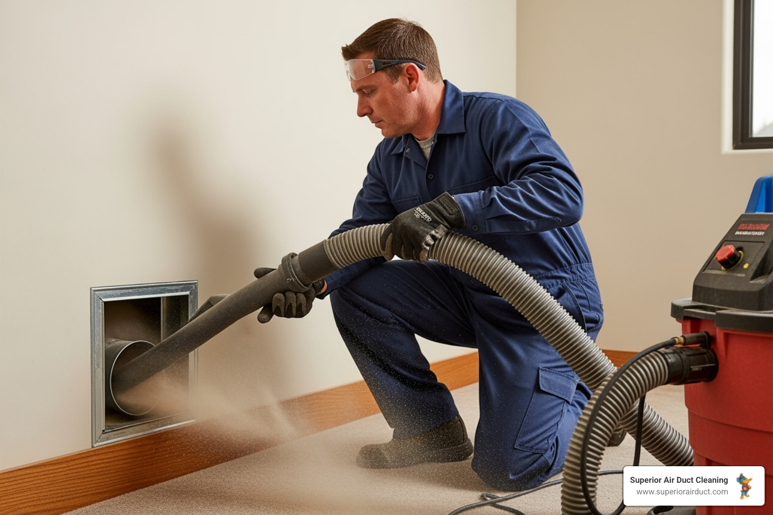 technician using a high-powered vacuum hose on a duct system - Duct Cleaning Company in Youngstown technician using a high-powered vacuum hose on a duct system - Duct Cleaning Company in Youngstown