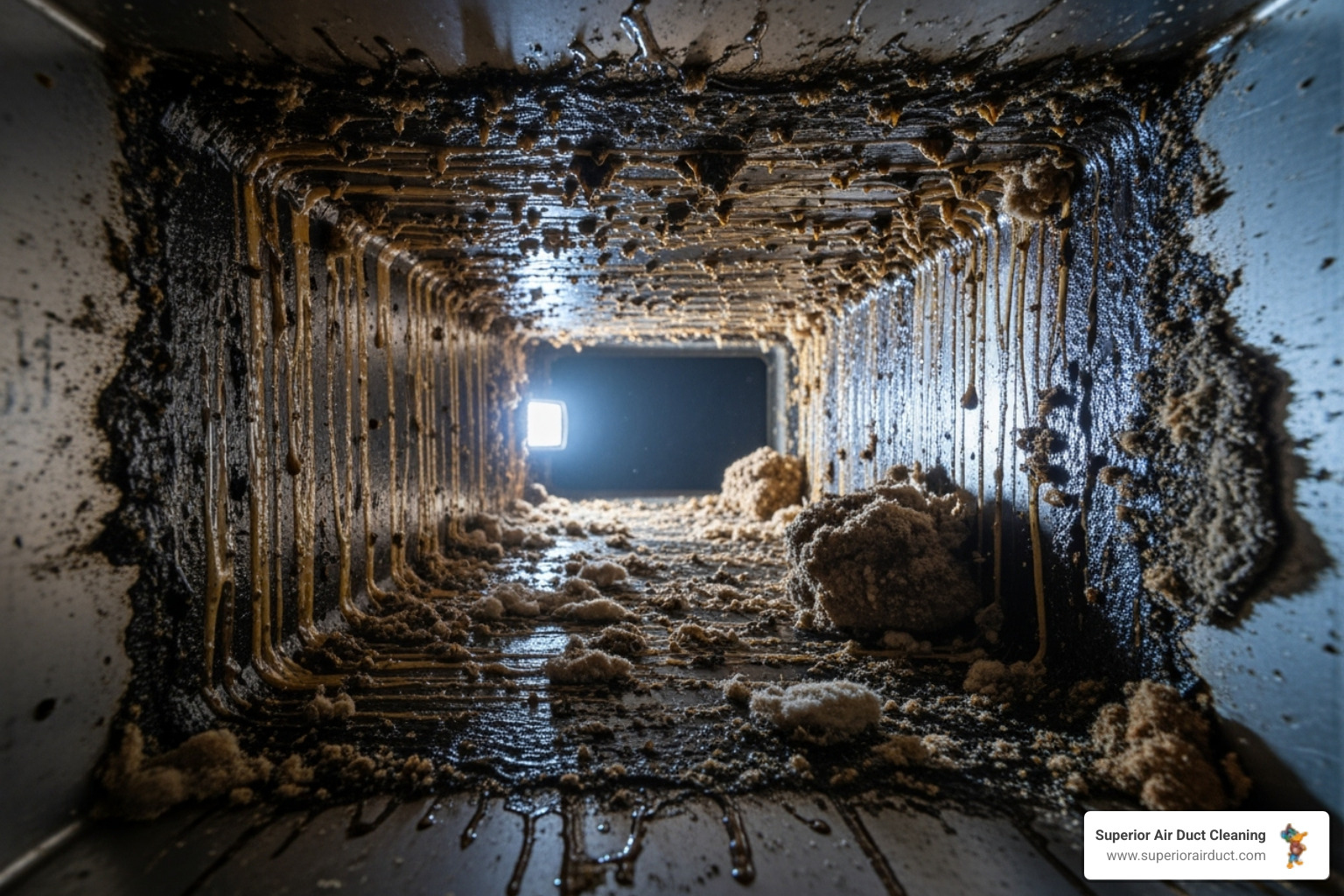 dirty residue-coated air duct interior - cigarette smoke odor ducts aliquippa pa