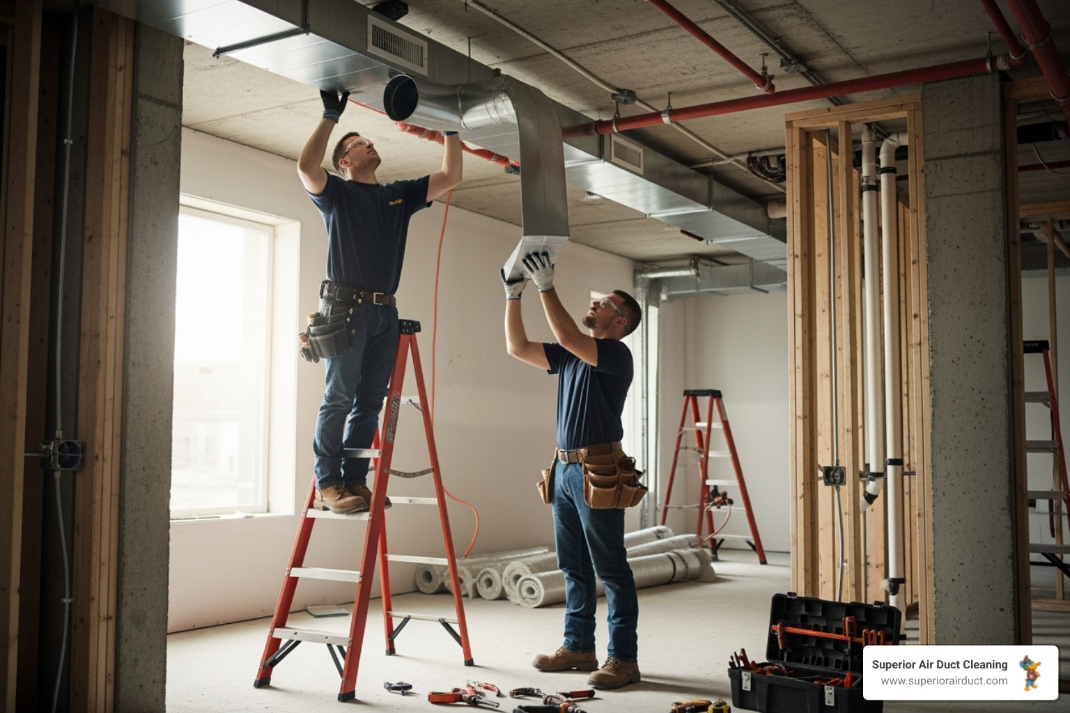 Technicians installing new ductwork - air duct installation monaca pa