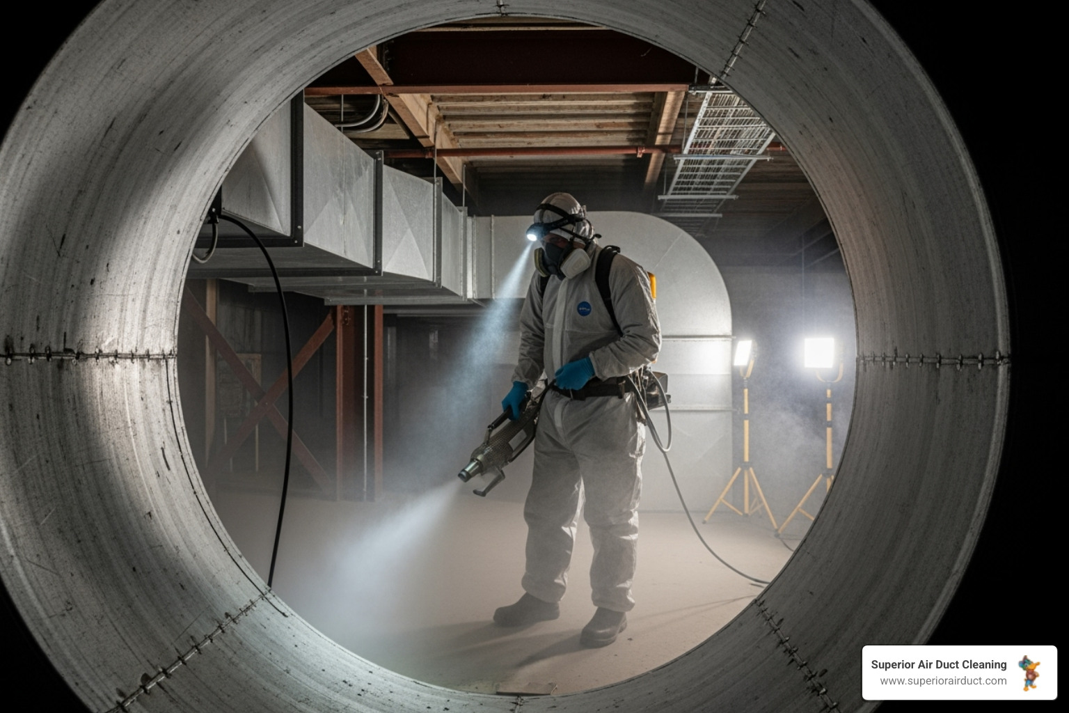 technician using a fogger to sanitize an air duct system - duct disinfectant service ambridge pa