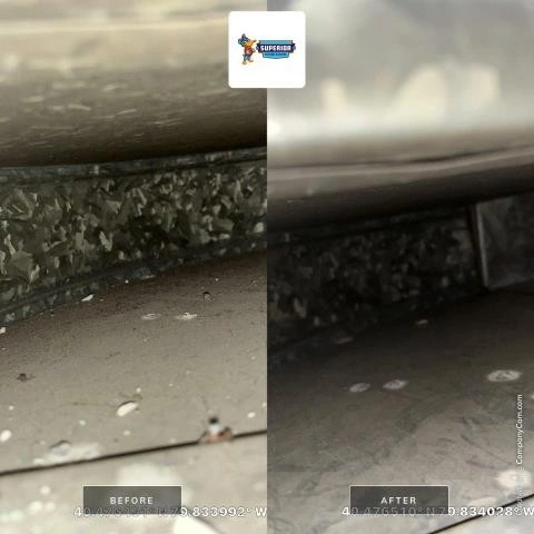 Dryervent cleaning showcase where left side is before cleaning and right side is after cleaning