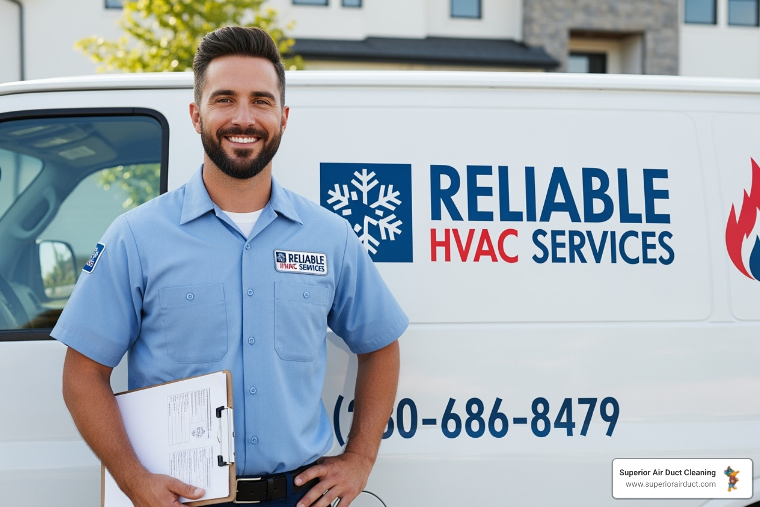 A certified HVAC technician in a clean uniform, holding a clipboard and smiling, stands next to a branded company van, conveying professionalism and reliability - duct deodorizer rochester pa A certified HVAC technician in a clean uniform, holding a clipboard and smiling, stands next to a branded company van, conveying professionalism and reliability - duct deodorizer rochester pa