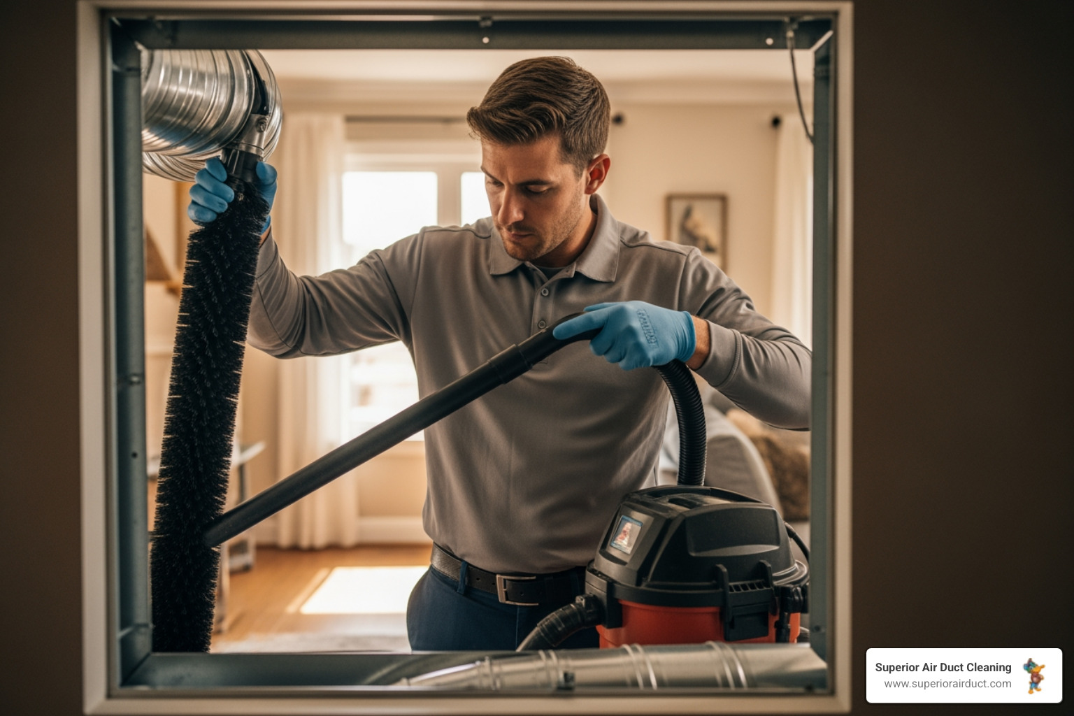 technician using a high-powered vacuum and brush system on a home's ductwork - Who offers professional ductwork cleaning in Pittsburgh, PA?" technician using a high-powered vacuum and brush system on a home's ductwork - Who offers professional ductwork cleaning in Pittsburgh, PA?"