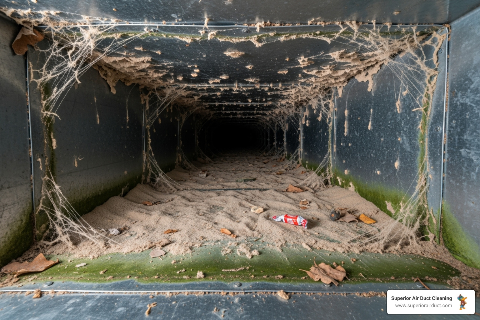 of a dirty air duct interior before cleaning - hvac sanitization new brighton pa of a dirty air duct interior before cleaning - hvac sanitization new brighton pa