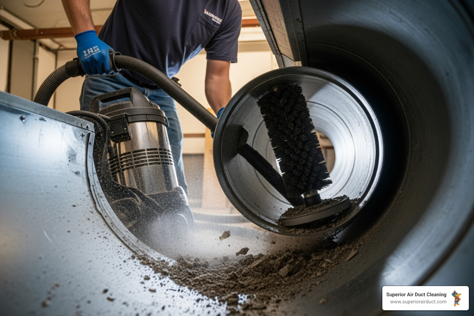 technician using a high-powered vacuum and brush system on a duct - air duct cleaning cranberry township pa