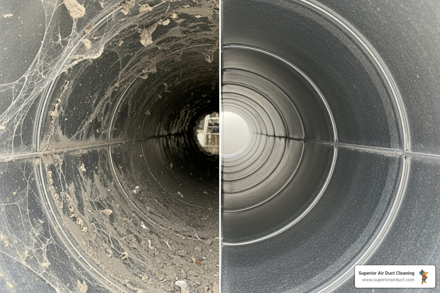 before and after comparison of a clean vs dirty air duct interior - air duct cleaning cranberry township pa