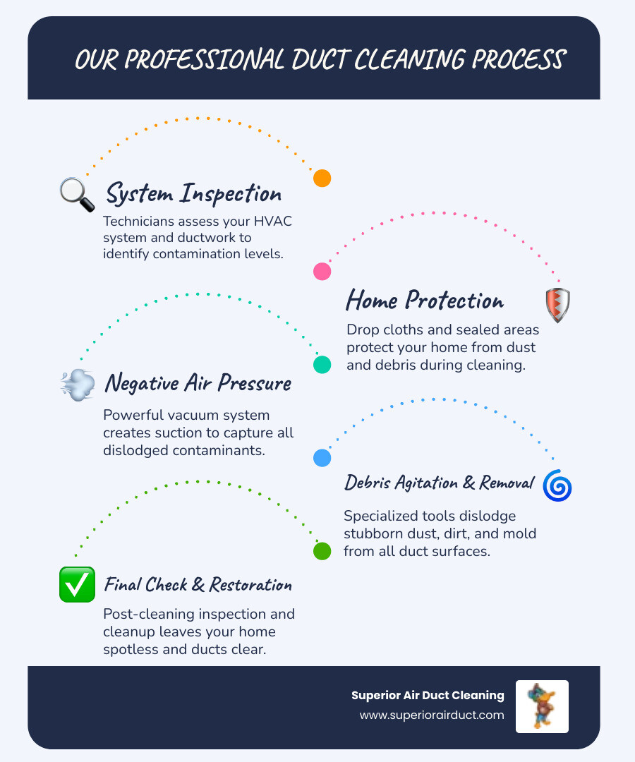 infographic illustrating the step-by-step process from inspection to final testing - air duct cleaning new brighton pa infographic infographic-line-5-steps-blues-accent_colors