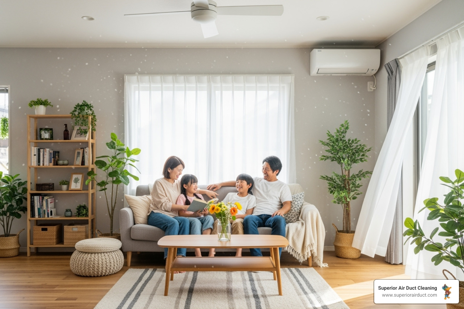 image of a family enjoying fresh, clean air indoors - air duct cleaning new brighton pa