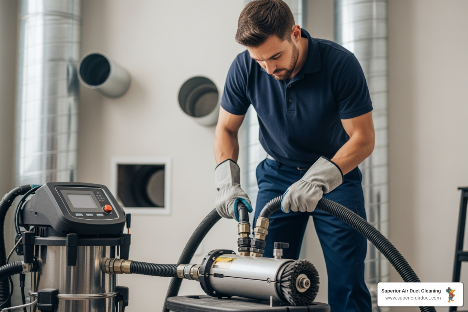 professional technician preparing equipment for duct sanitization - sanitize ac ducts rochester pa