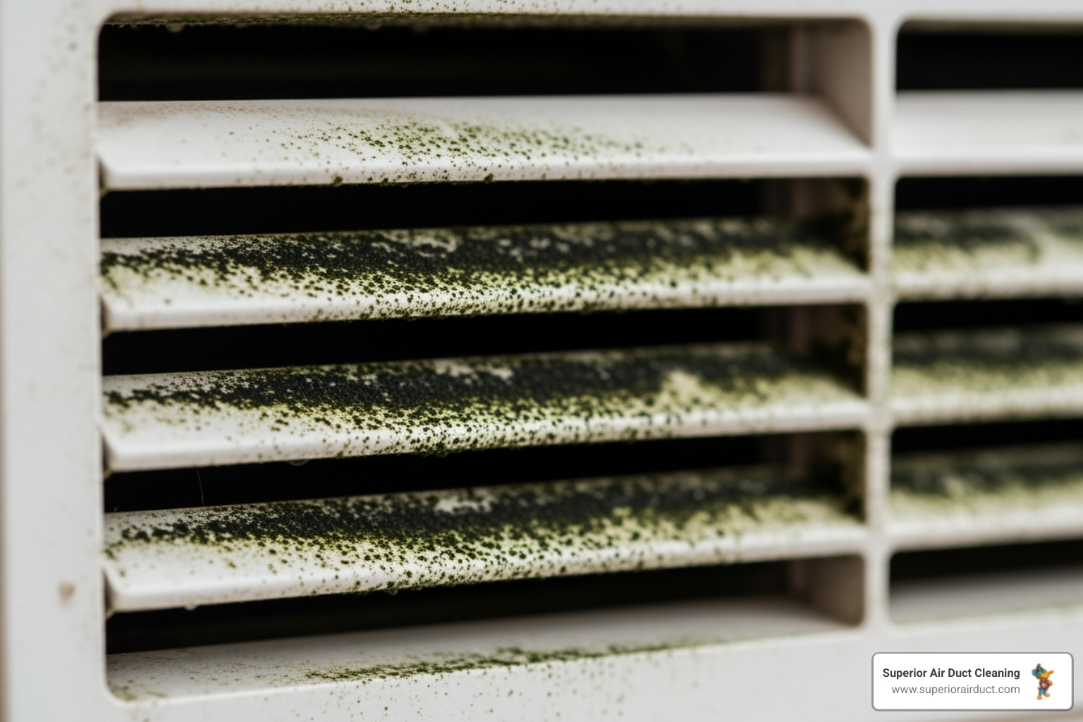visible mold growth on the slats of an air conditioning vent - sanitize ac ducts rochester pa