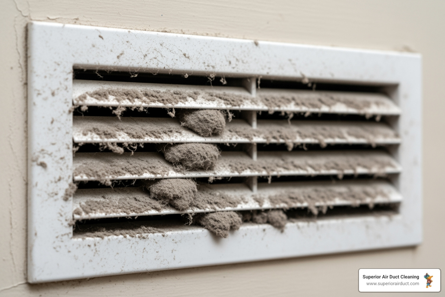 A dusty air vent cover in a home, indicating poor indoor air quality - duct sealing rochester pa A dusty air vent cover in a home, indicating poor indoor air quality - duct sealing rochester pa