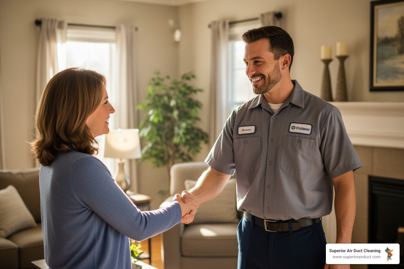customer shaking hands with a friendly, professional technician - sanitize air ducts canfield oh customer shaking hands with a friendly, professional technician - sanitize air ducts canfield oh