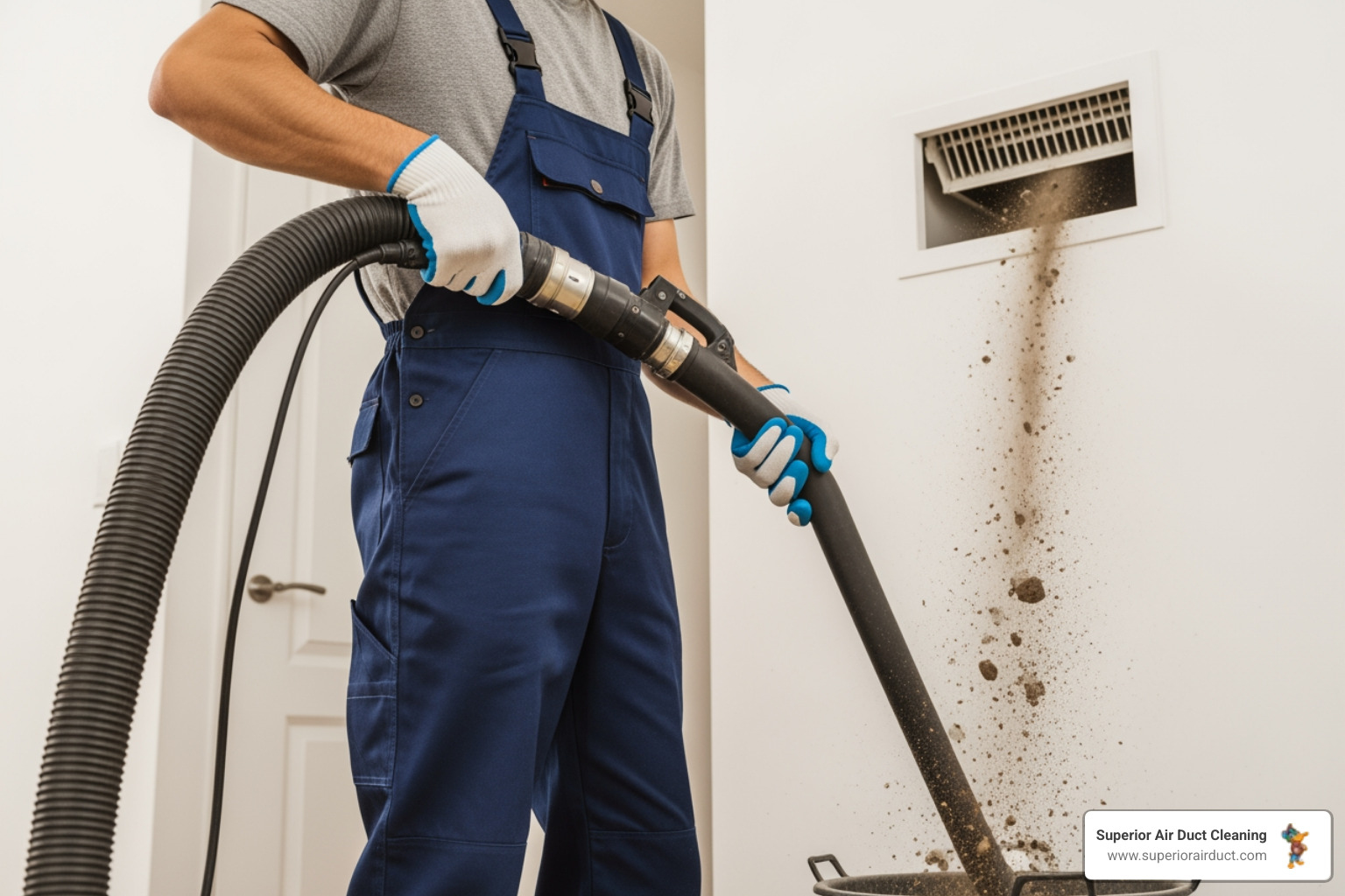 Infographic showing the air duct cleaning process: inspection of ductwork, truck-mounted vacuum creating negative pressure, agitation tools removing stubborn debris, sanitization with EPA-registered disinfectants, and final system verification with improved airflow - air duct cleaning youngstown oh