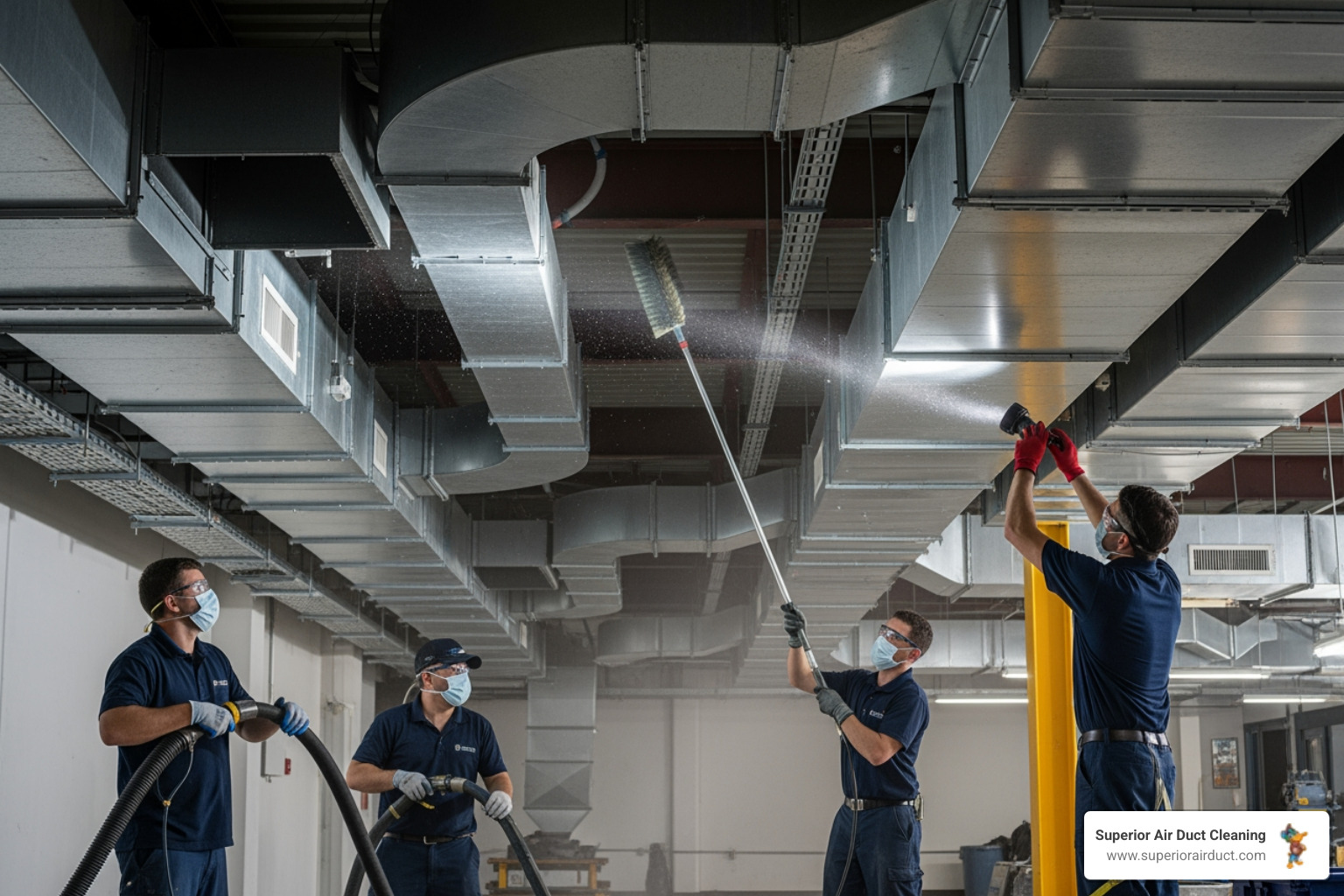 infographic showing how dust, pollen, mold, bacteria, and debris accumulate in commercial ductwork over time, restricting airflow and reducing indoor air quality - commercial duct cleaning youngstown oh