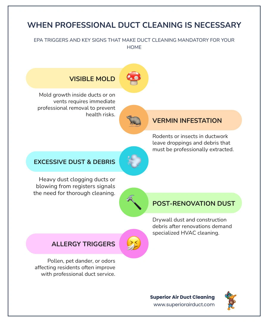 Infographic showing when professional air duct cleaning is necessary vs. optional based on home conditions - is professional
