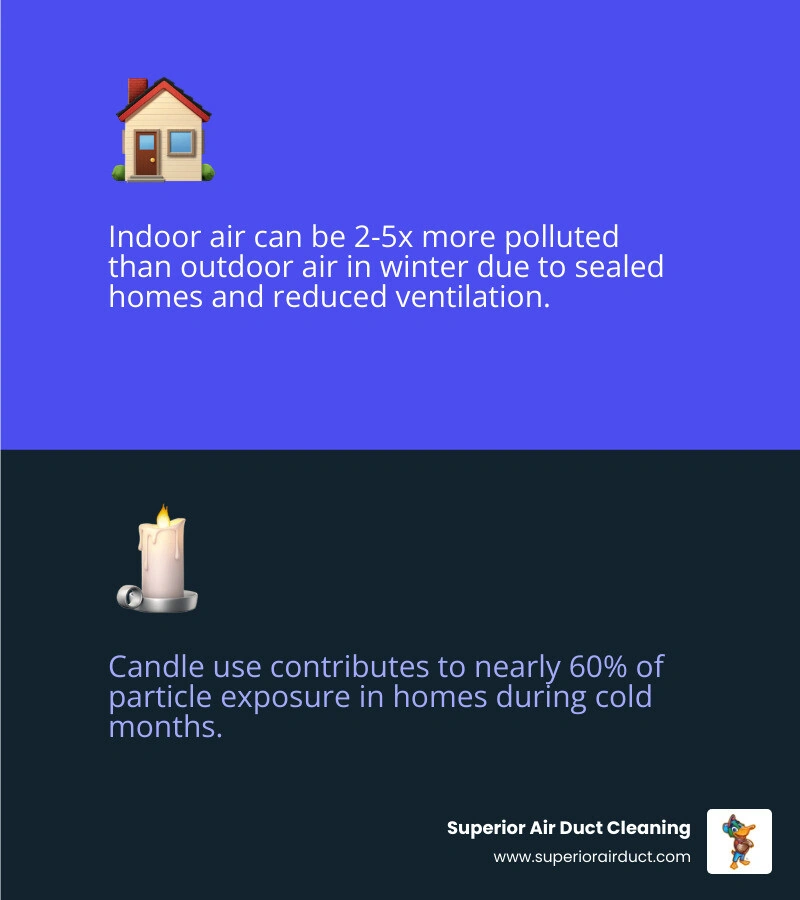 infographic showing why indoor air is 2-5x more polluted than outdoor air in winter with key causes - how cold winters infographic showing why indoor air is 2-5x more polluted than outdoor air in winter with key causes - how cold winters