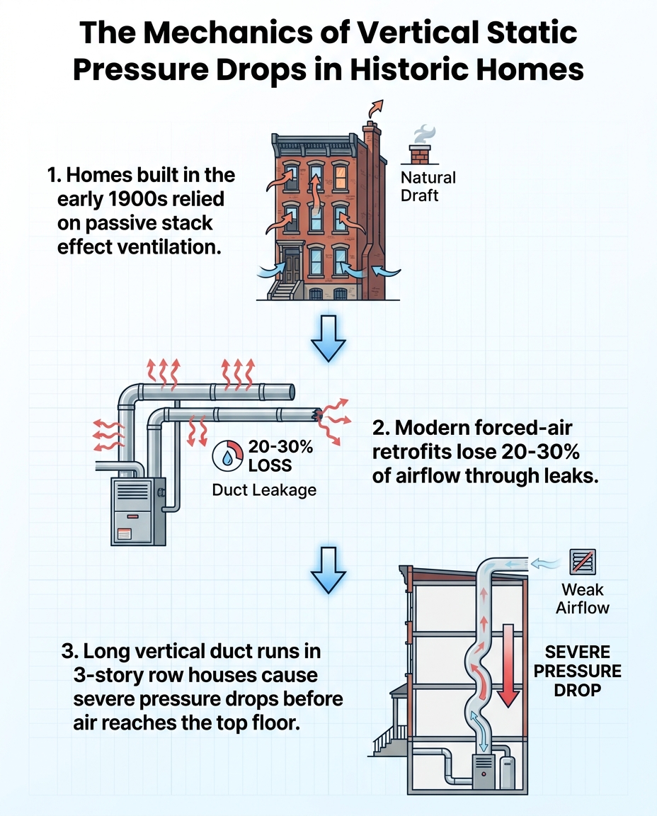 The Mechanics of Vertical Static Pressure Drops in Historic Homes