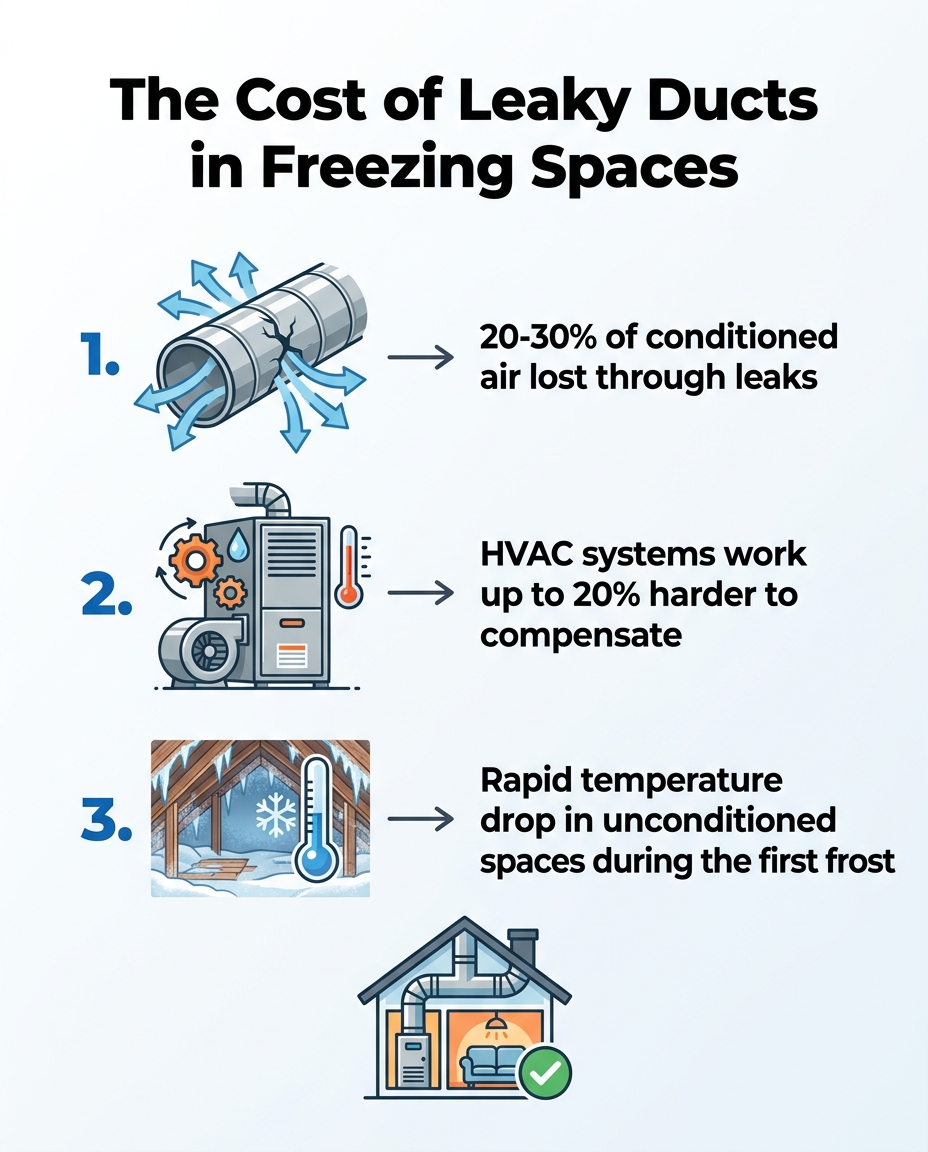 The Cost of Leaky Ducts in Freezing Spaces