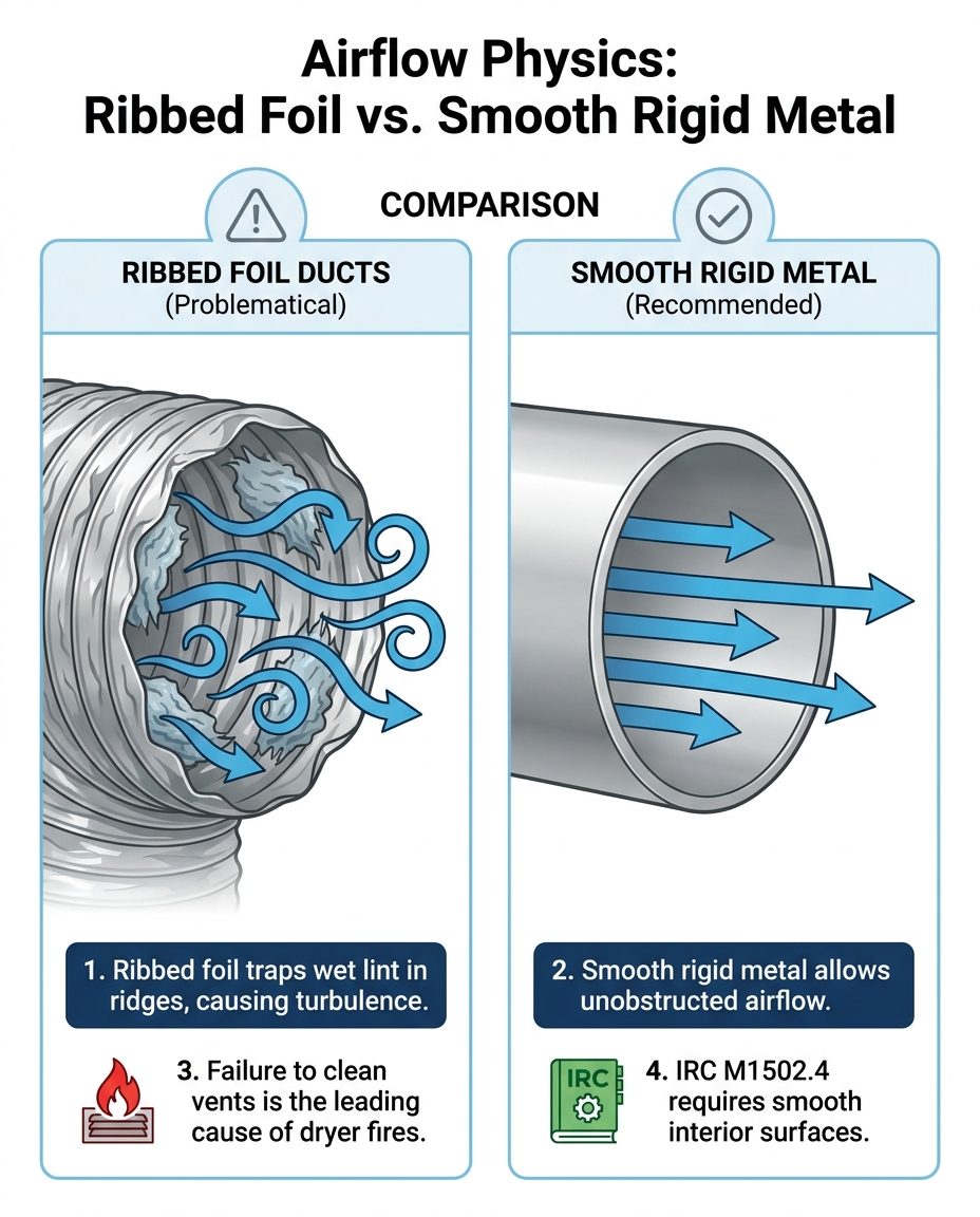 Airflow Physics: Ribbed Foil vs. Smooth Rigid Metal