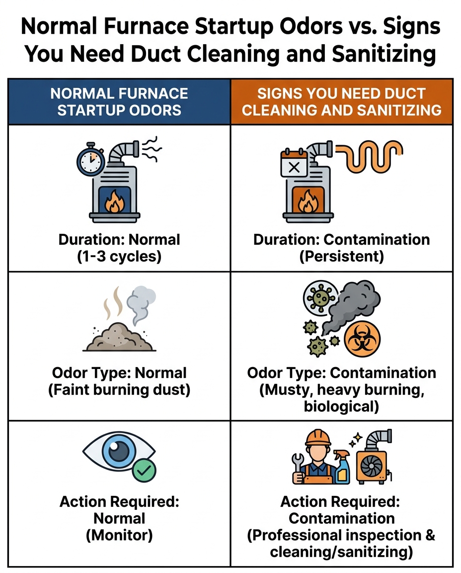 Normal Furnace Startup Odors vs. Signs You Need Duct Cleaning and Sanitizing