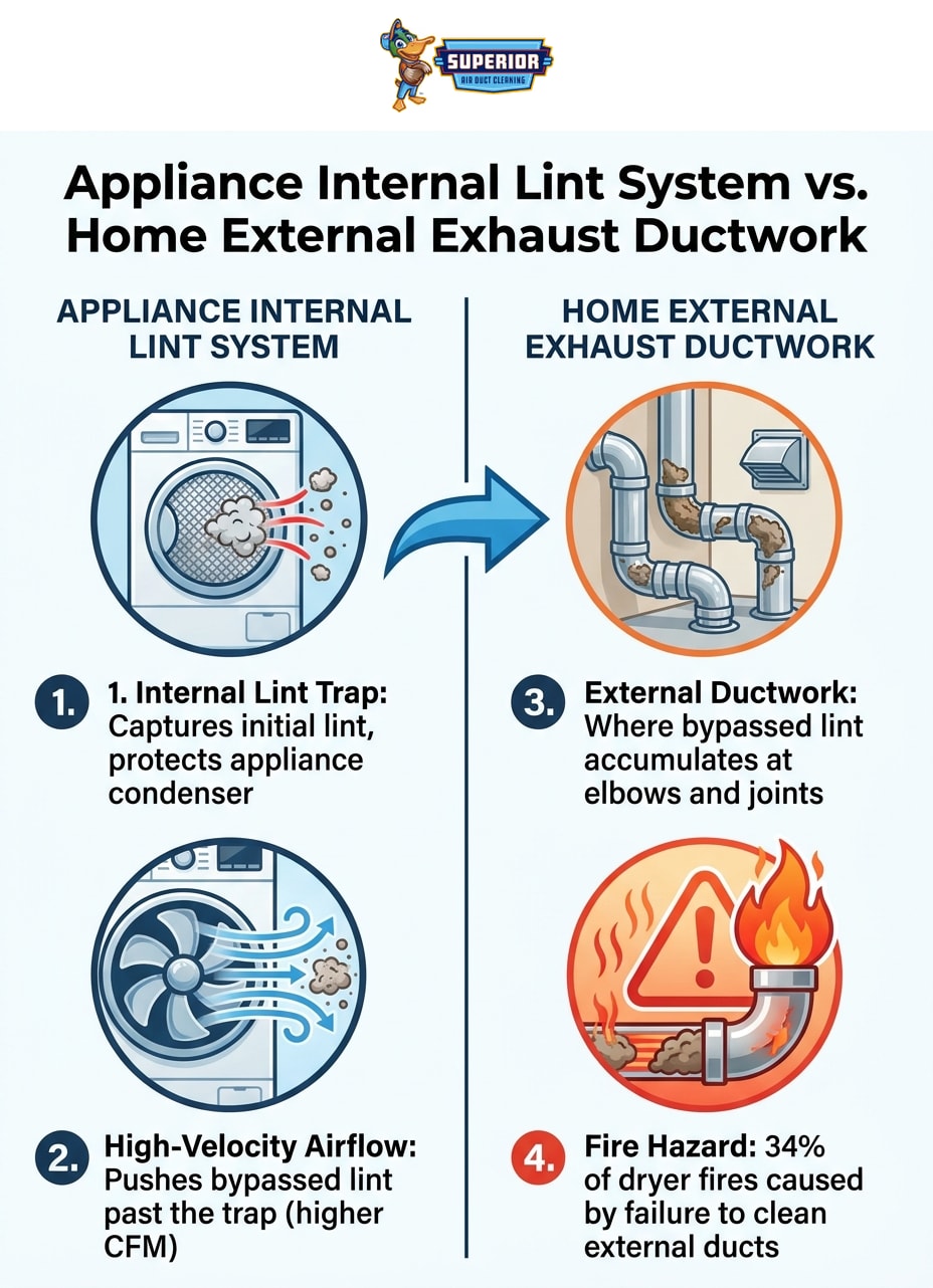 Appliance Internal Lint System vs. Home External Exhaust Ductwork