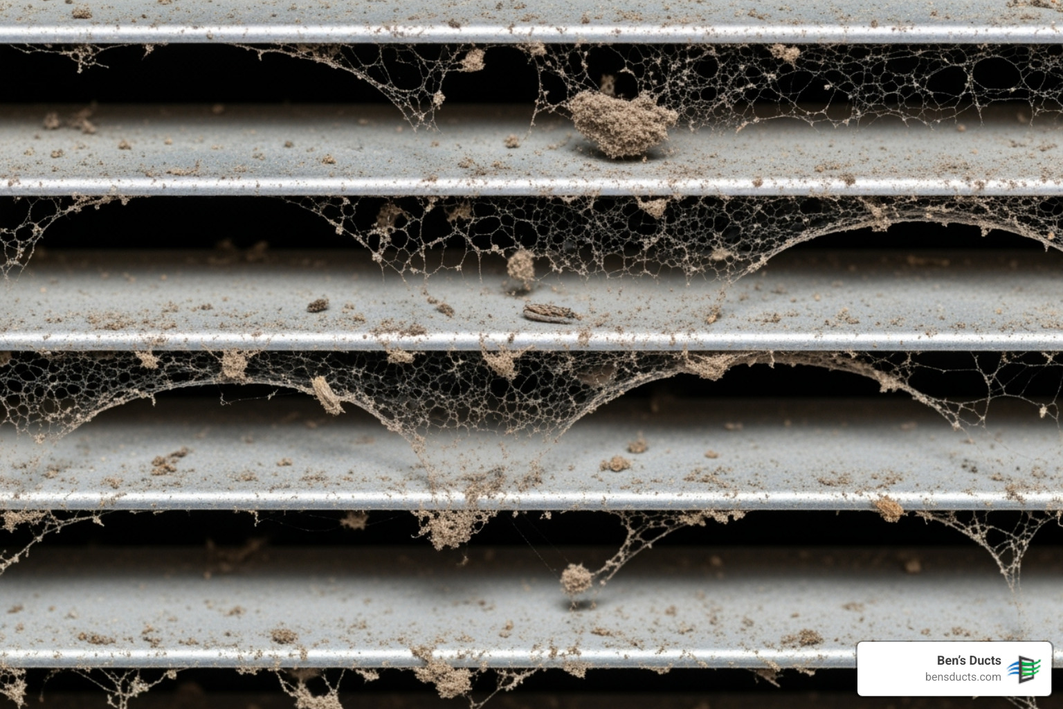 Close-up image of a dusty air vent with visible dust and debris accumulation - allergen removal service brooklyn