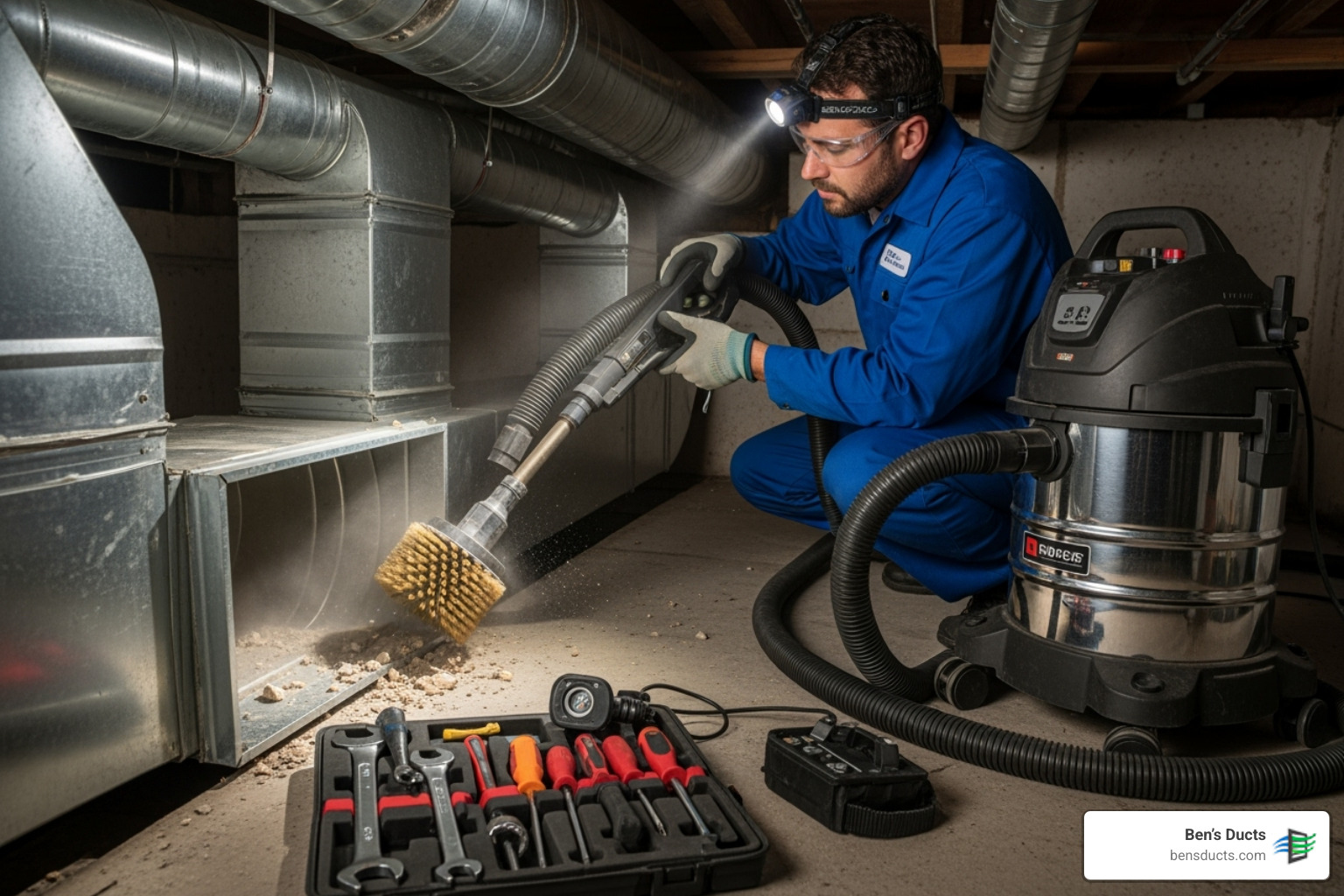 technician using professional duct cleaning equipment - fall air duct cleaning avon lake