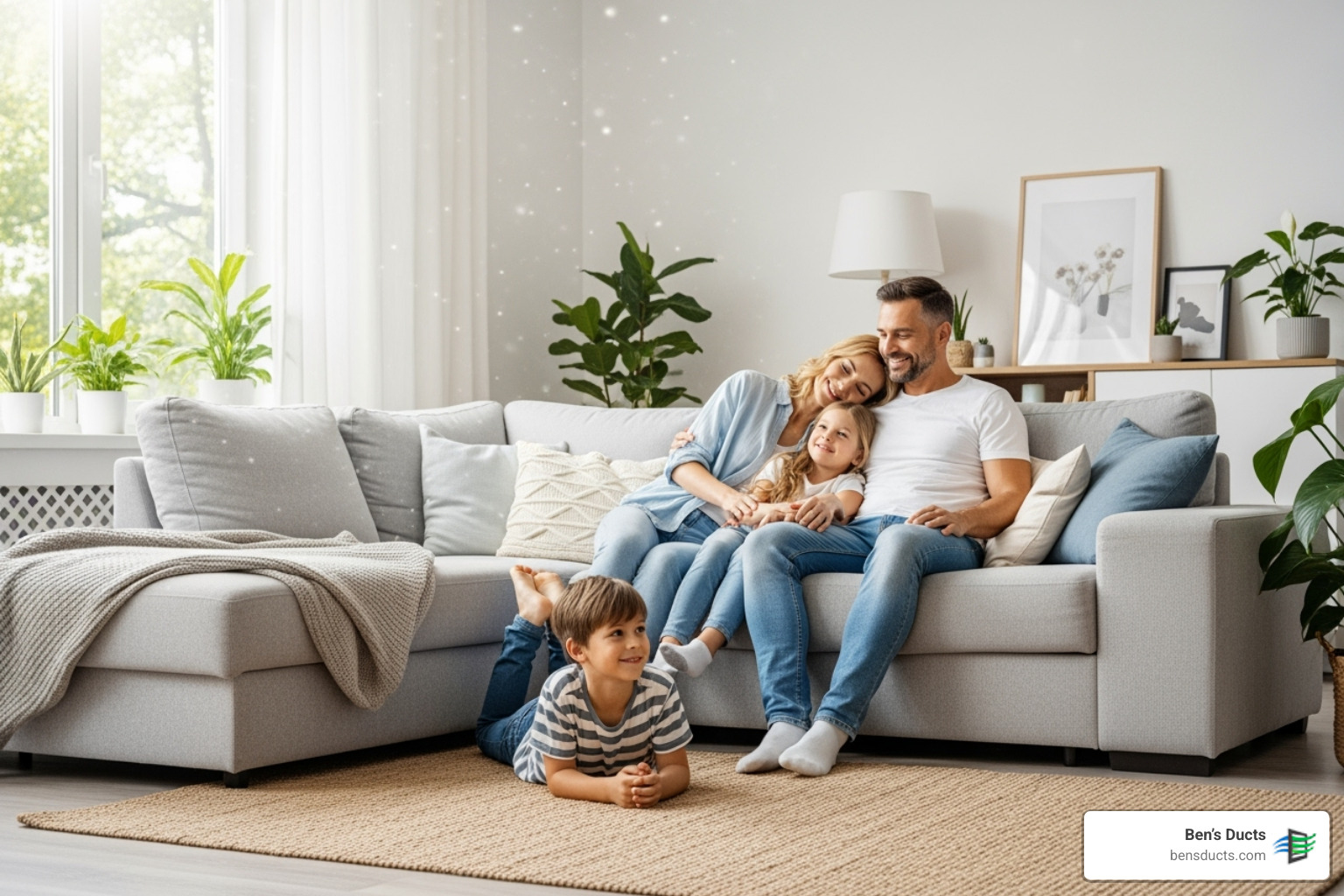 Image of a family relaxing and breathing easily in a fresh, clean home - emergency air duct cleaning avon lake