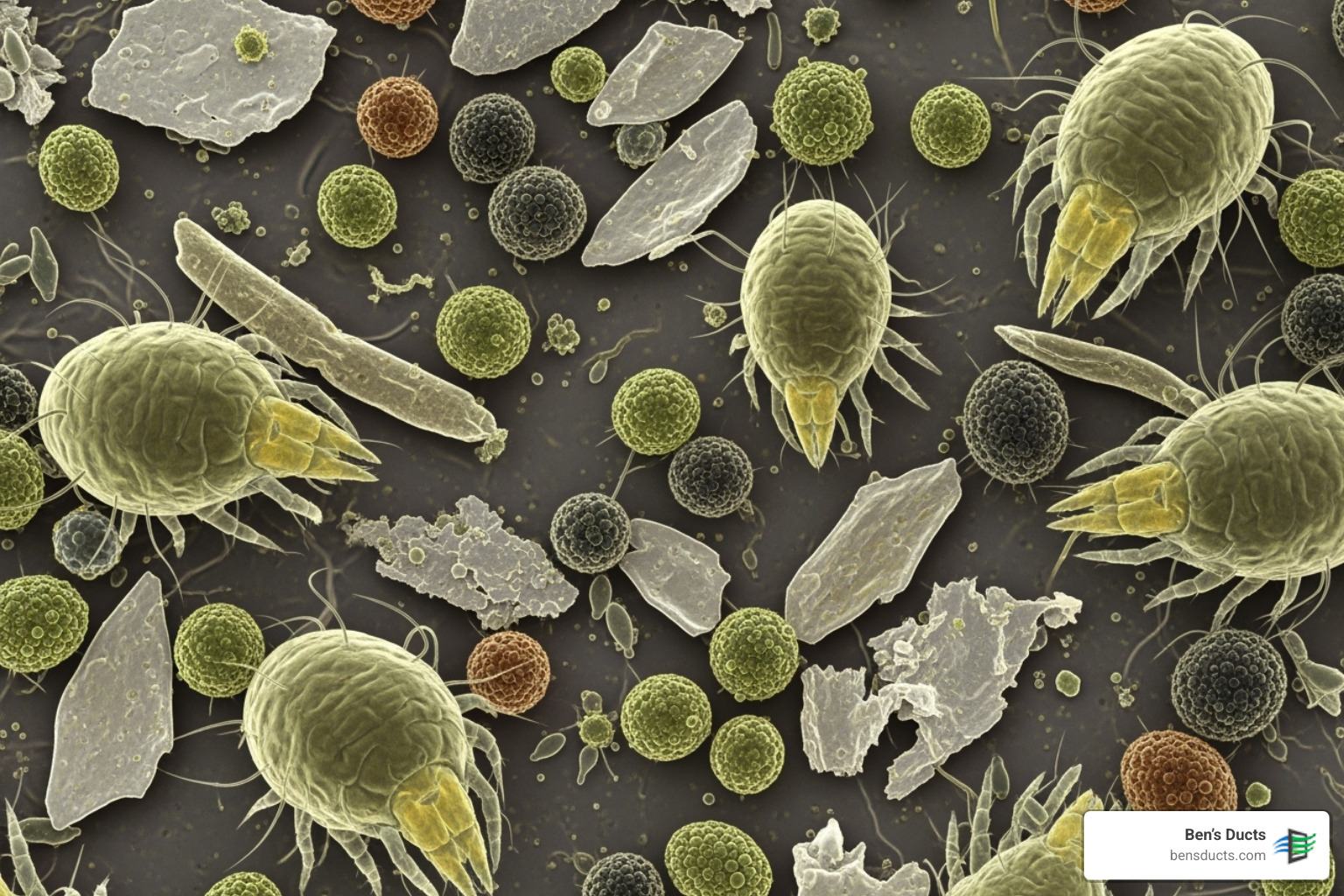 Image of microscopic view of dust, mold spores, and pet dander - emergency air duct cleaning avon lake