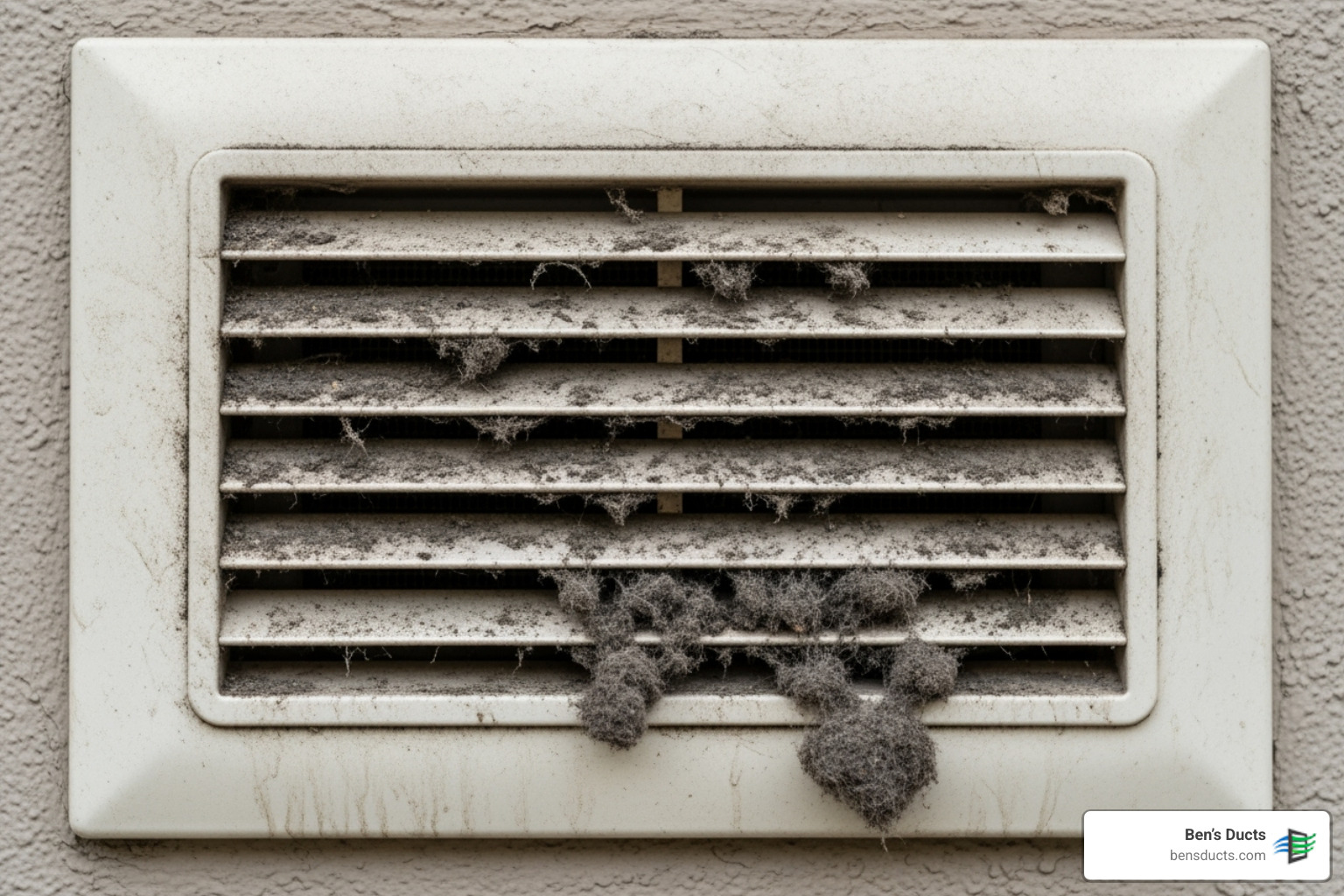 A dusty air vent cover in a home, clearly showing accumulated grime and lint around the edges and slats - preventive duct cleaning cleveland A dusty air vent cover in a home, clearly showing accumulated grime and lint around the edges and slats - preventive duct cleaning cleveland