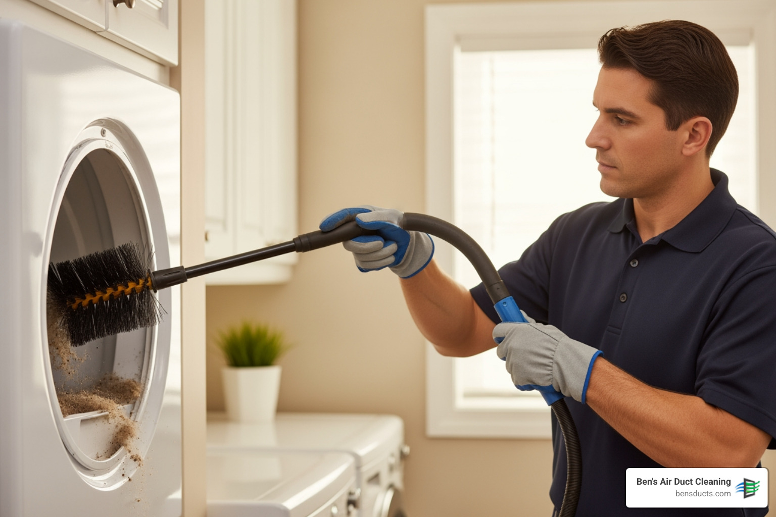 Infographic showing the dryer vent cleaning process: lint buildup in vent leading to fire icon, then professional cleaning with brush tool, resulting in restored airflow and reduced fire risk, with recommendation to clean annually - residential dryer vent cleaning cleveland oh Infographic showing the dryer vent cleaning process: lint buildup in vent leading to fire icon, then professional cleaning with brush tool, resulting in restored airflow and reduced fire risk, with recommendation to clean annually - residential dryer vent cleaning cleveland oh