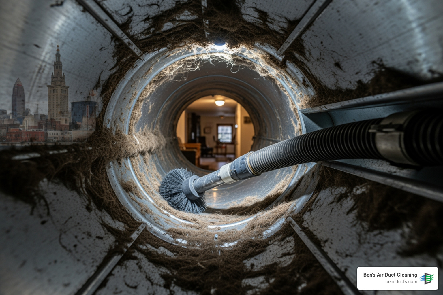 Infographic showing top 5 benefits of air duct cleaning: improved indoor air quality with 94% allergen removal, reduced allergy and asthma symptoms, enhanced HVAC efficiency by up to 60%, extended equipment lifespan, and cleaner home with less dust circulation - residential air duct cleaning deals in cleveland, oh