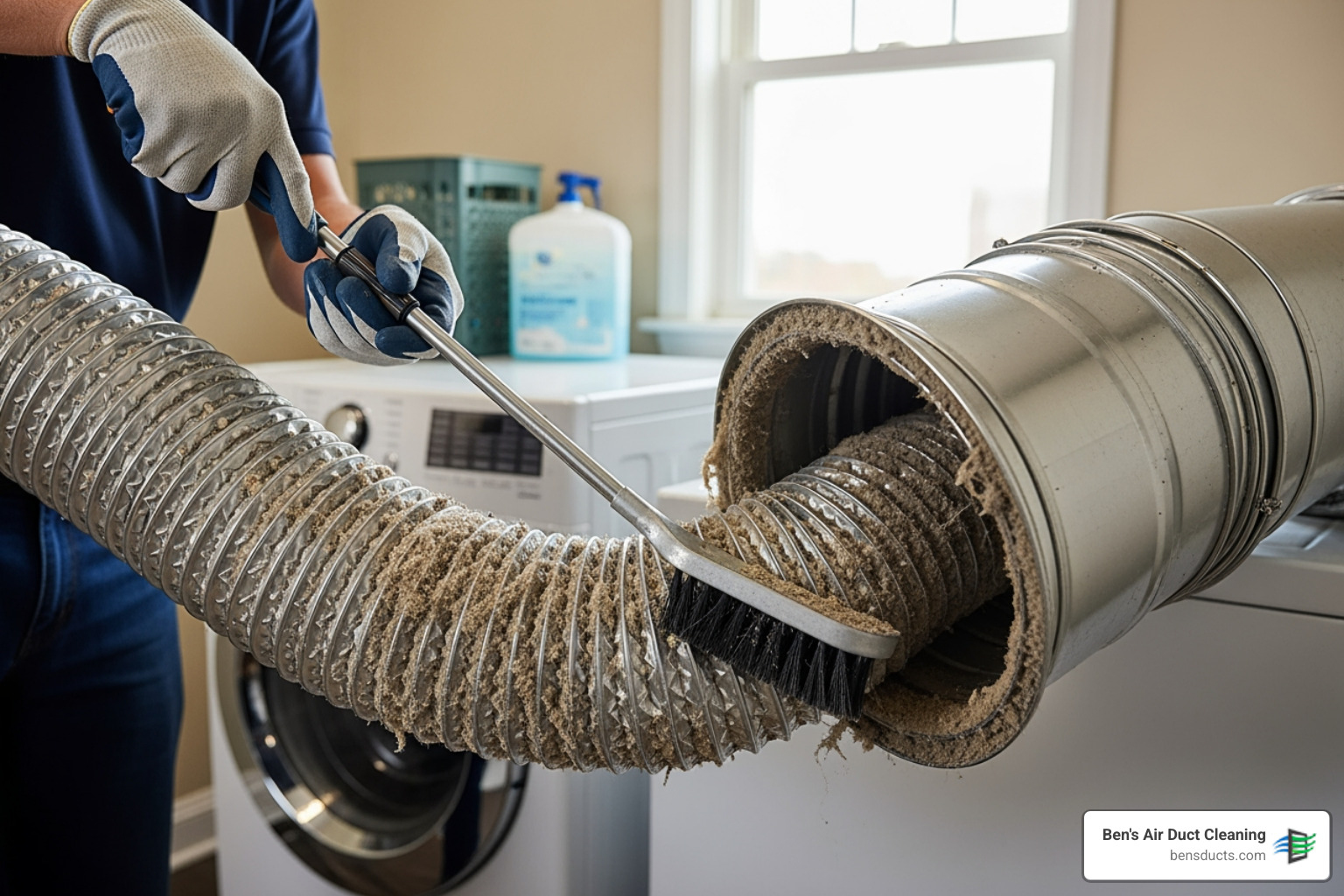 infographic showing three main benefits of dryer vent cleaning: a flame icon labeled Fire Prevention with text stating nearly 3000 dryer fires occur annually, a dollar sign icon labeled Energy Savings showing reduced utility bills from improved efficiency, and a wrench icon labeled Appliance Longevity indicating extended dryer lifespan - affordable residential dryer vent cleaning in cleveland, oh infographic showing three main benefits of dryer vent cleaning: a flame icon labeled Fire Prevention with text stating nearly 3000 dryer fires occur annually, a dollar sign icon labeled Energy Savings showing reduced utility bills from improved efficiency, and a wrench icon labeled Appliance Longevity indicating extended dryer lifespan - affordable residential dryer vent cleaning in cleveland, oh