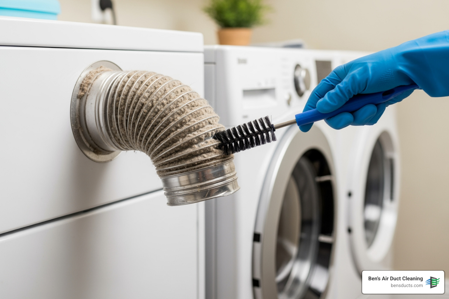 infographic showing how lint builds up in dryer vents creating fire hazard with flames, blocked airflow arrows, and safety warning symbols - "Who offers professional dryer vent cleaning near me in the Westlake area?"