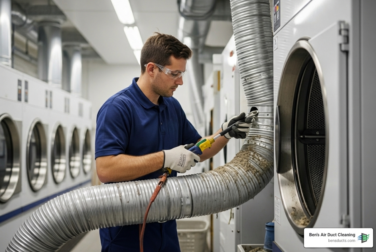 Infographic showing commercial dryer vent fire risk statistics, cleaning frequency recommendations, warning signs of clogged vents, and energy savings from professional cleaning - best commercial dryer vent cleaning in amherst, oh Infographic showing commercial dryer vent fire risk statistics, cleaning frequency recommendations, warning signs of clogged vents, and energy savings from professional cleaning - best commercial dryer vent cleaning in amherst, oh