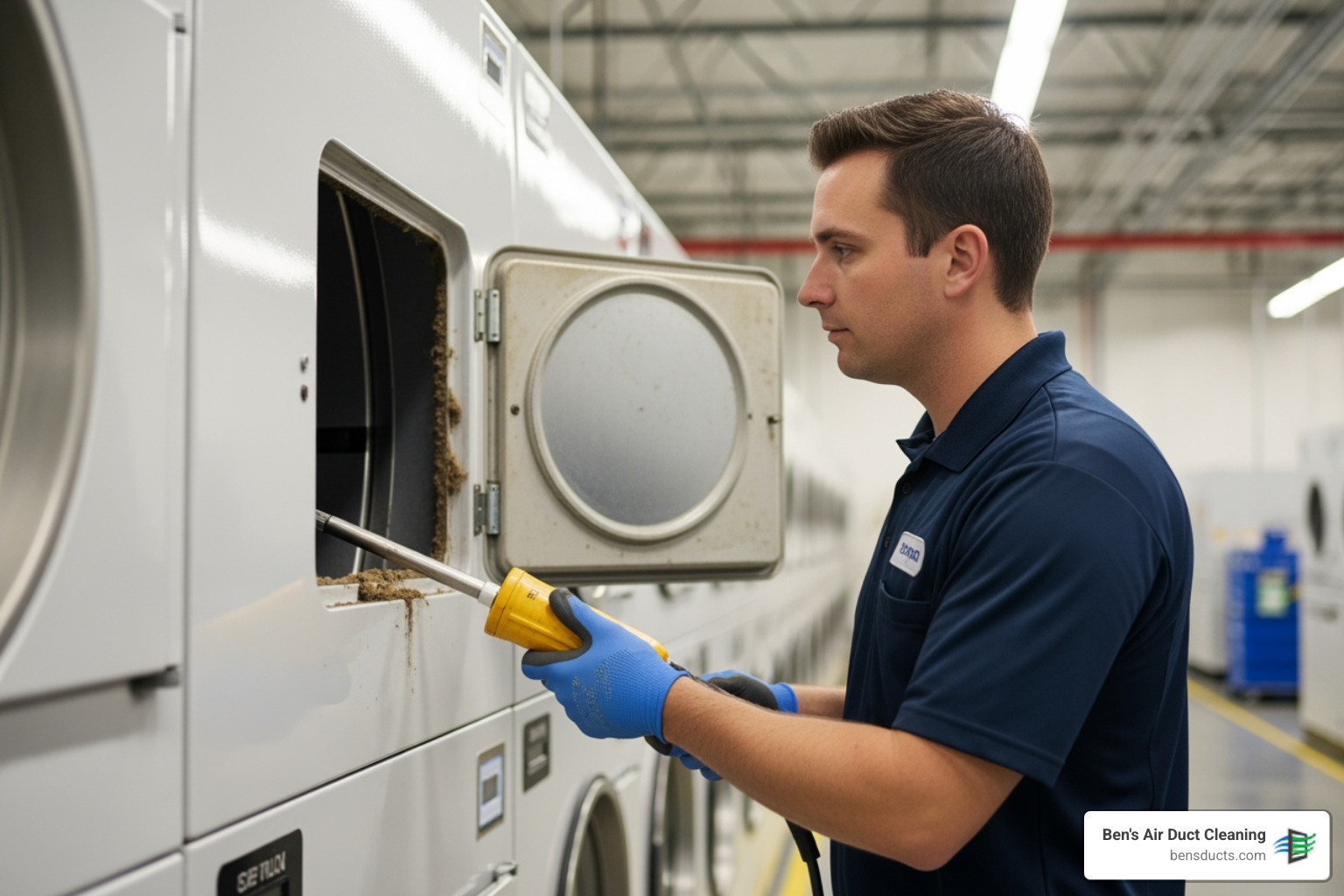 infographic showing commercial dryer fire statistics, lint accumulation timeline in high-volume facilities, energy cost comparison between clean and clogged vents, and NFPA safety recommendations for business owners - commercial dryer vent cleaning avon oh