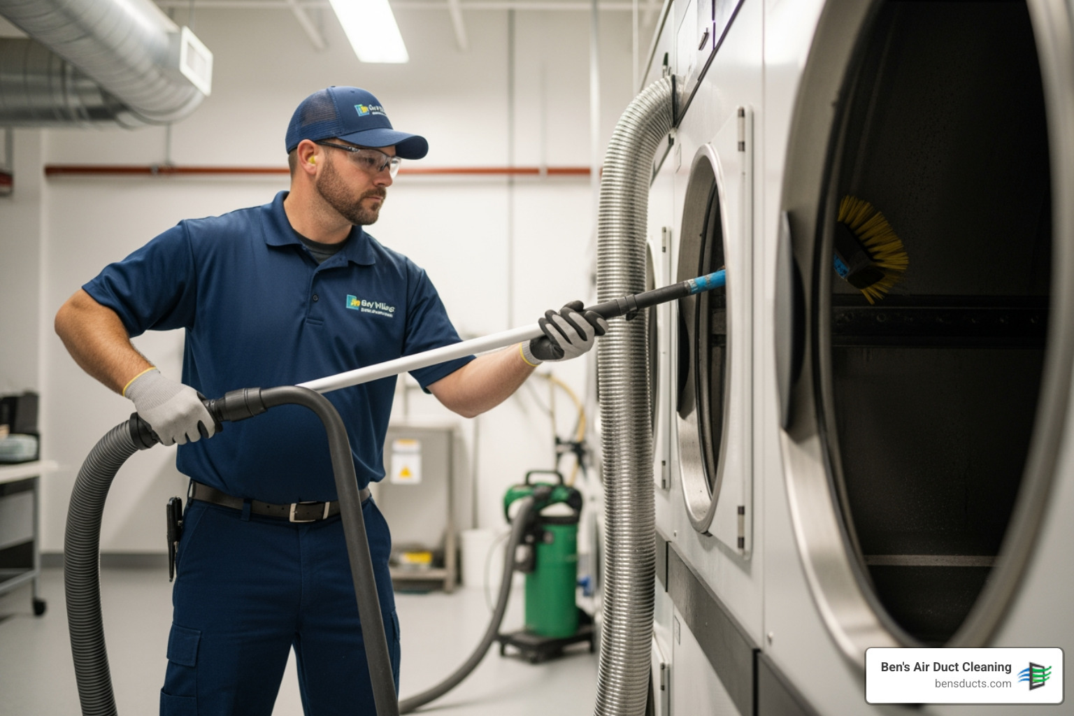 infographic showing commercial dryer fire statistics, lint accumulation timeline, and comparison of clean versus clogged vent efficiency with airflow diagrams - commercial dryer vent cleaning bay village oh