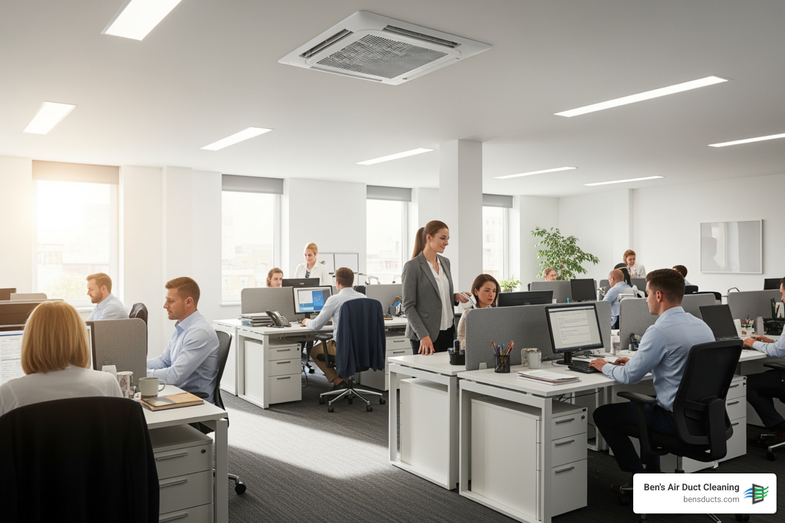 infographic showing benefits of commercial air duct cleaning including improved employee health with 30% fewer sick days, 15-20% energy savings from optimized airflow, extended HVAC system lifespan by 3-5 years, and removal of allergens mold and bacteria specific to Bay Village's Lake Erie climate - commercial air duct cleaning bay village oh infographic showing benefits of commercial air duct cleaning including improved employee health with 30% fewer sick days, 15-20% energy savings from optimized airflow, extended HVAC system lifespan by 3-5 years, and removal of allergens mold and bacteria specific to Bay Village's Lake Erie climate - commercial air duct cleaning bay village oh