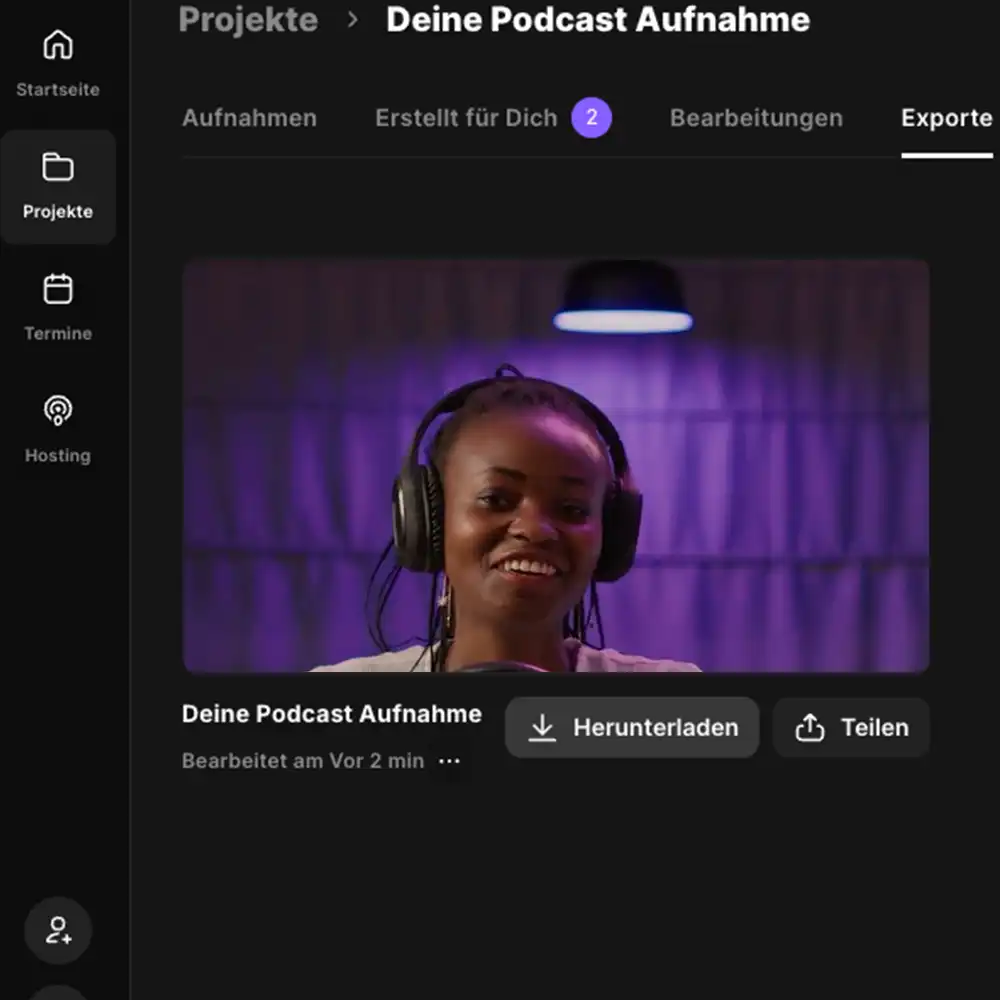 Datentransfer und Download von Podcast-Aufnahmen für die Bearbeitung.