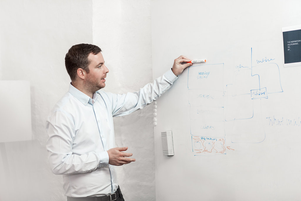 Stefan Erschwendner standing in front of a whiteboard