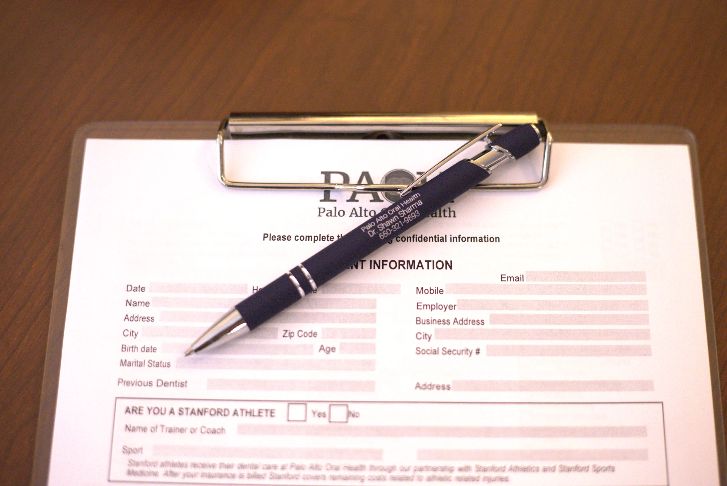 New patient paperwork on a clipboard